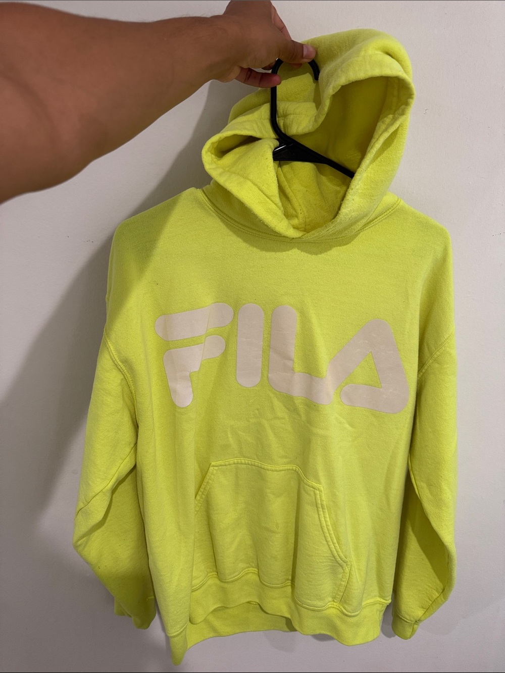 Fila Men’s Neon Yellow Crewneck Hoodie with White Logo